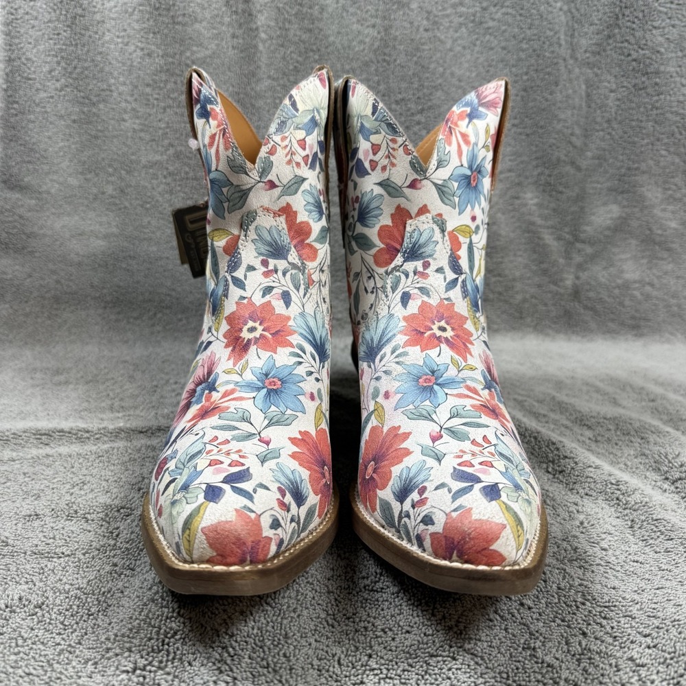 dingo cowgirl boots white floral pixie rose womens 7 inch snip toe western boots